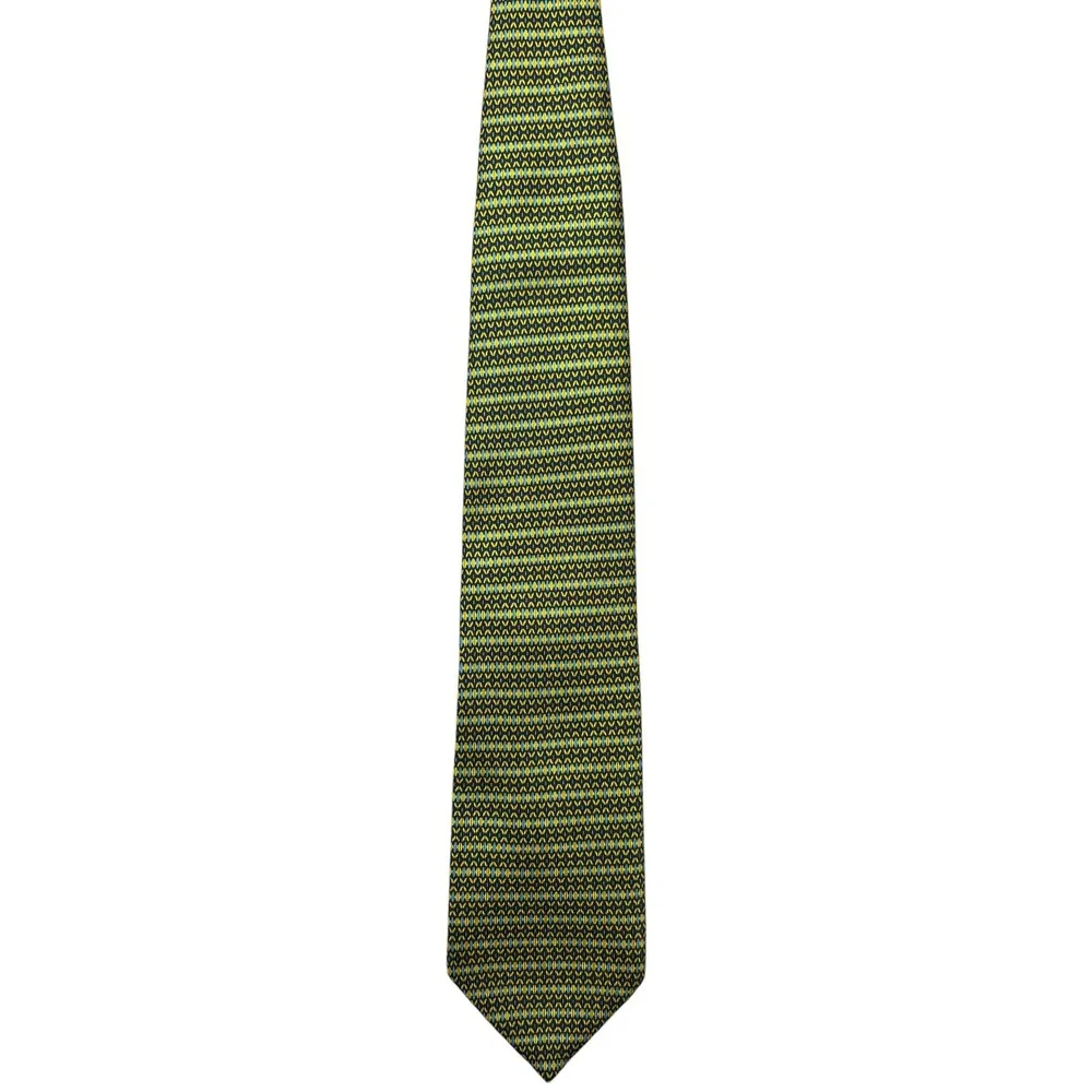 Brioni 100% Silk Necktie Mens Green Yellow Geometric Handmade Italy Tie 3.75x58